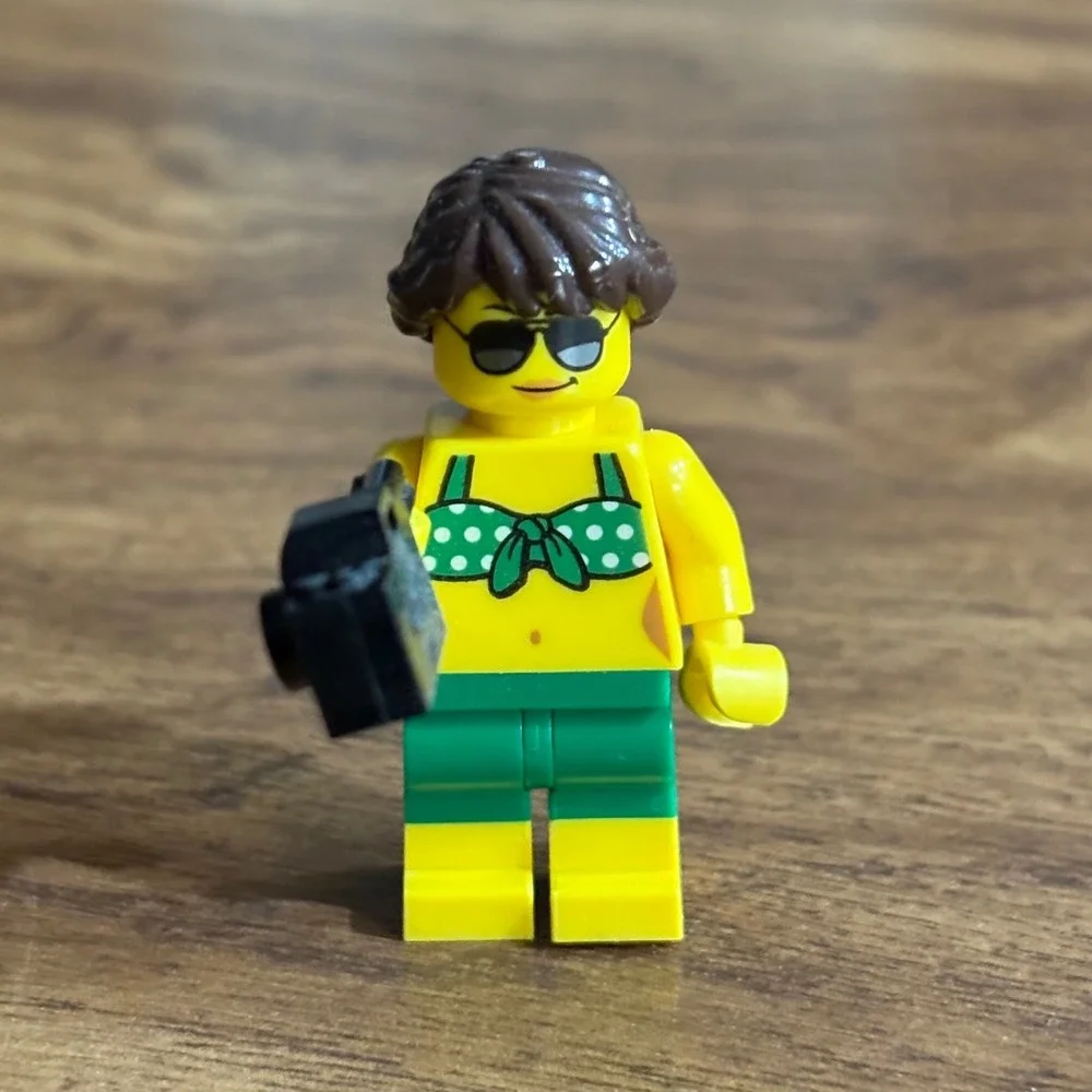 Lego Female Minifigure Green Polka Dot Bikini Sunglasses Camera Lifeguard Beach